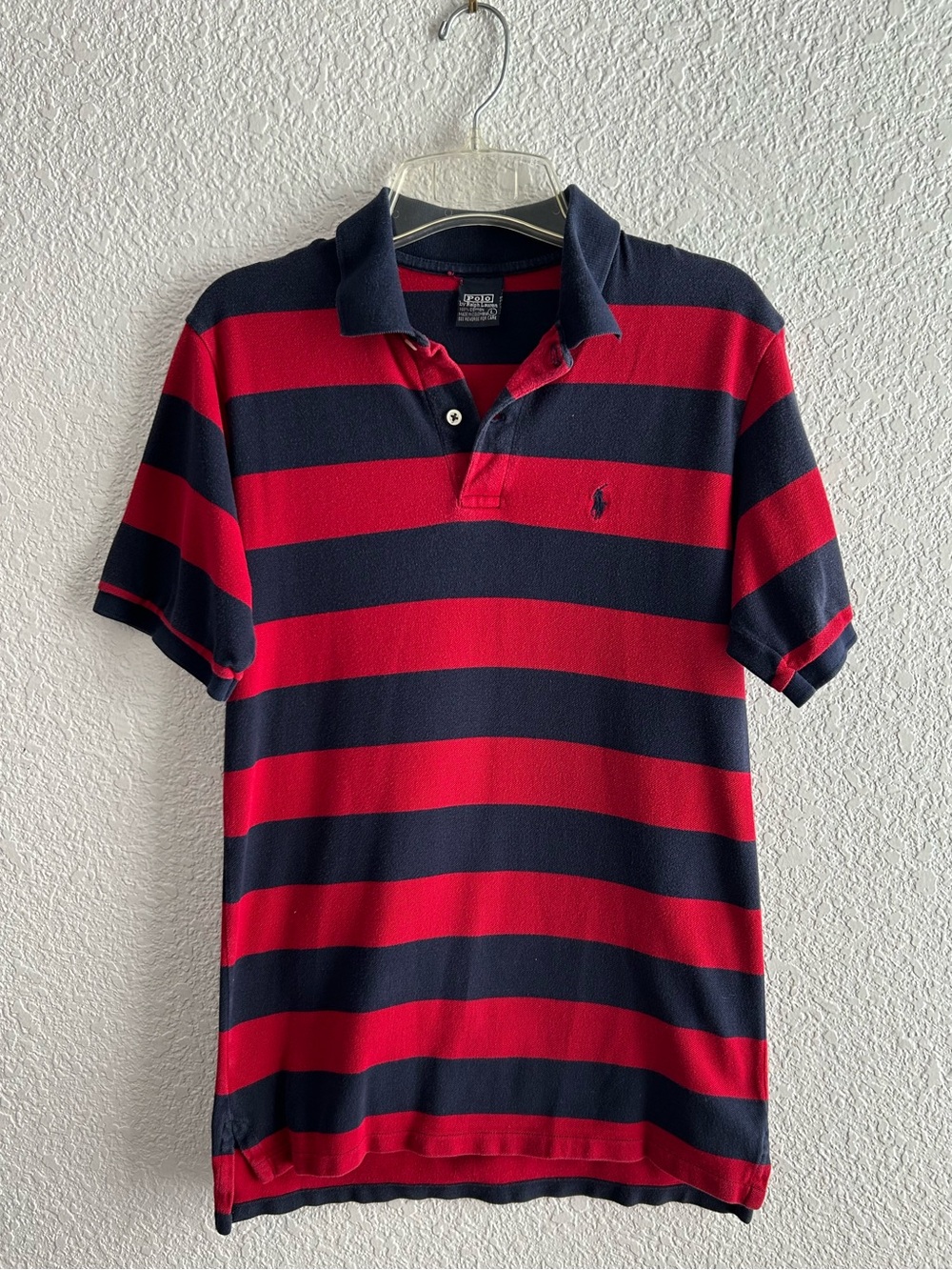 Vintage Polo Ralph Lauren Red Navy Striped Polo Shirt 100% Cotton Y2K Preppy